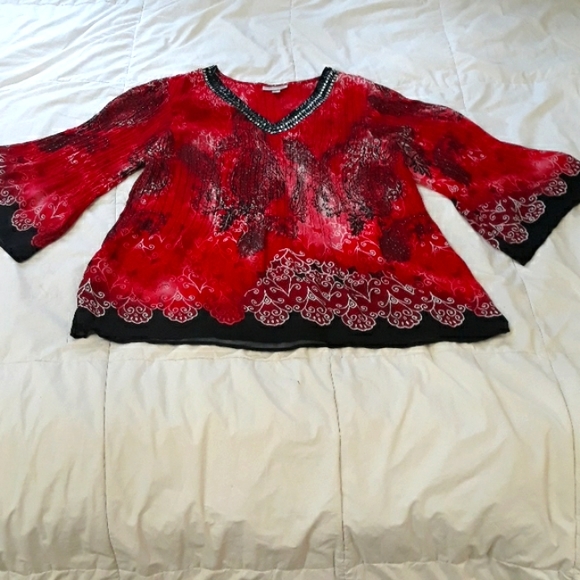 Dress Barn women's size 1x red and black Bohemian tunic - Picture 3 of 6